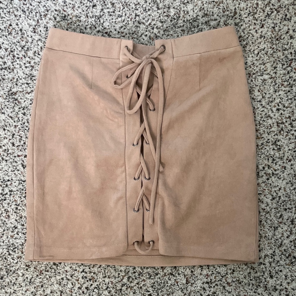 Windsor light pink faux suede mini skirt